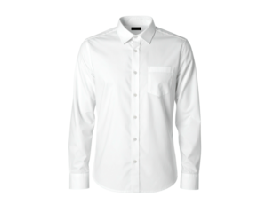 Crisp white dress shirt with a button-down collar and a chest pocket