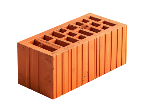A reddish-orange rectangular construction brick with rectangular holes