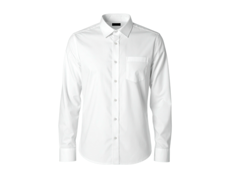 Crisp white dress shirt with a button-down collar and a chest pocket