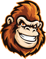 Obraz premium gorilla cartoon mascot head logo, smiling expression, white background, vector illustration style. it is simple and clear with strong contrast between