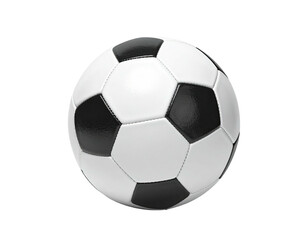 Obraz premium Isolated soccer ball with white and black pentagons, on a solid black background