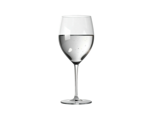 Elegant wine glass half-filled with clear liquid, isolated on a black backdrop