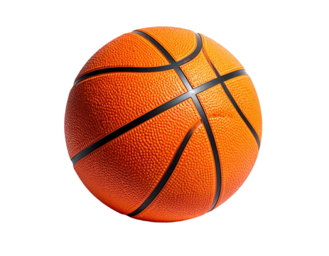 Isolated orange sphere with dark lines, common sport equipment, on black background