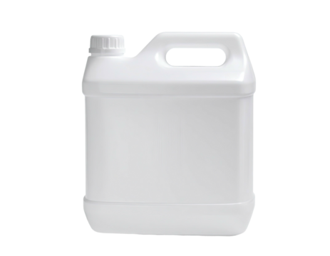 A white plastic jug with a handle and screw-on cap, isolated on black