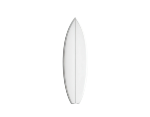 A top-down view of a white surfboard isolated on a black background