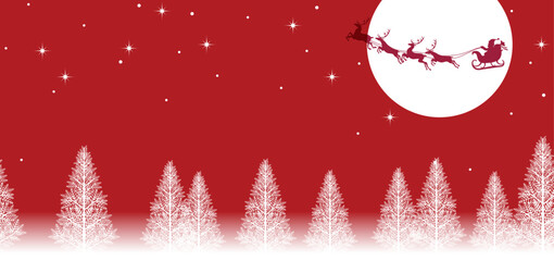 Seamless Vector Christmas Background Illustration With Santa Claus And Reindeers Flying Across The Moon. Horizontally Repeatable.
