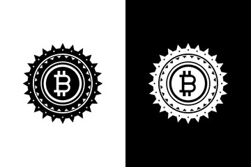 Bitcoin Cryptocurrency Icon on Black and White Background.