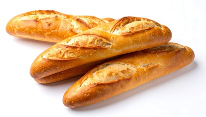 Three baguettes on white background