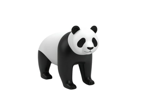 Rendered 3D panda bear in minimalist style, black and white, standing