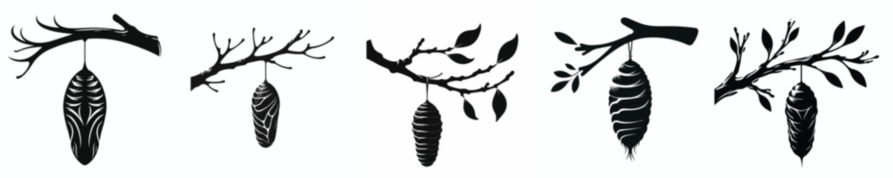 black and white silhouette vector of a cocoon