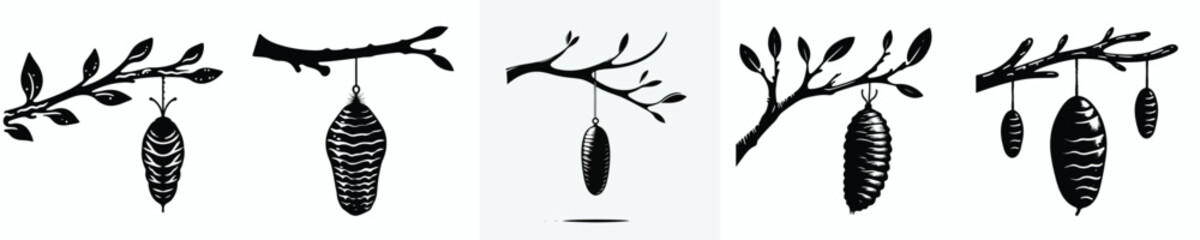 black and white silhouette vector of a cocoon