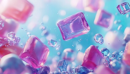 Translucent pink/blue cubes floating in a bright, ethereal space