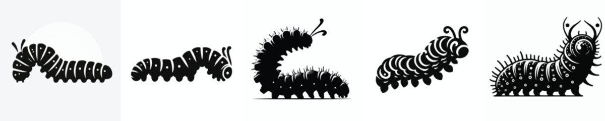 vector black and white silhouette of a caterpillar