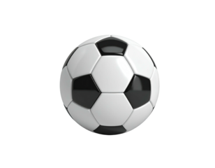 A classic, white soccer ball featuring black pentagons and hexagons, floating