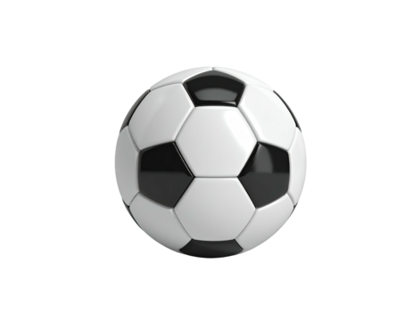 A classic, white soccer ball featuring black pentagons and hexagons, floating