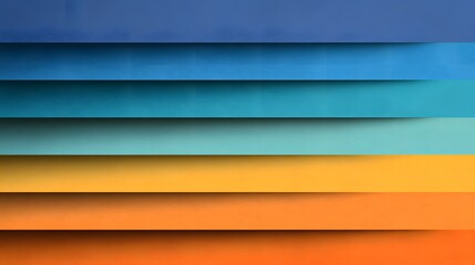 Fototapeta premium Detailed layered abstract artwork features a gradient of blue, teal, yellow, and orange hues with subtle shadows, creating a sense of depth and modern artistic expression with a seamless and...