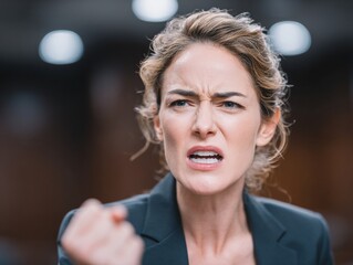 Angry woman portrait expressing rage and frustration business professional upset mood