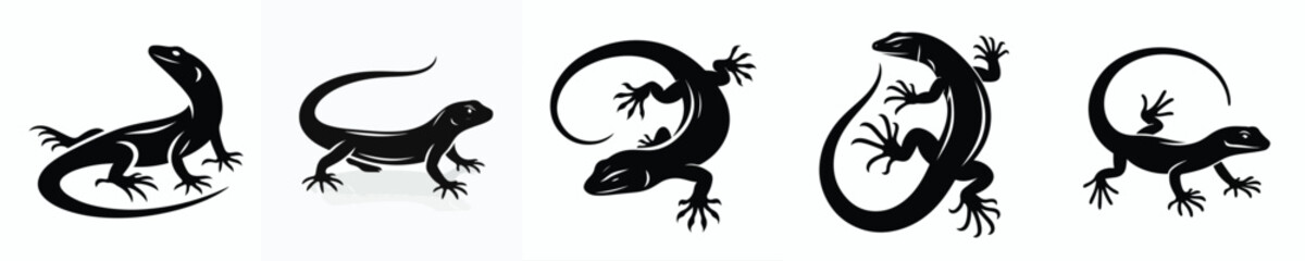 vector black and white silhouette of a house lizard