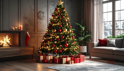 Generated imageChristmas interior home decoration tree gifts celebration