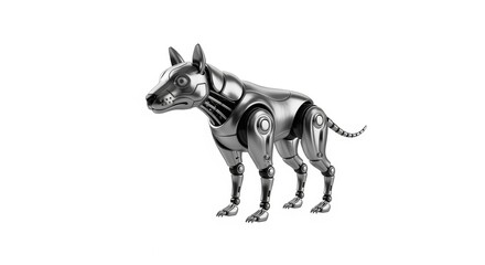 Sleek Silver Robotic Dog on a White Background