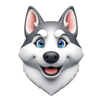 Adorable Cartoon Husky Dog Face with Bright Blue Eyes and Cheerful Smile