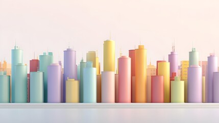 Obraz premium Pastel-colored cityscape illustration showcases various building structures in soft hues, depicting a vibrant and playful architectural representation.