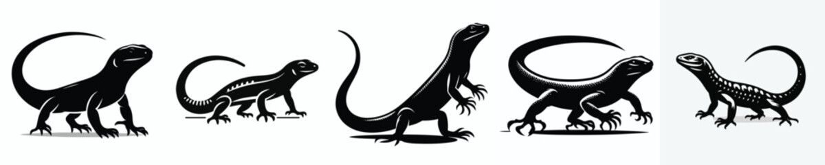 vector black and white silhouette of a lizard