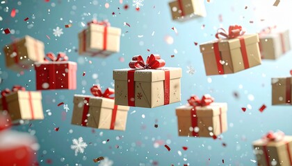 Obraz premium Floating Gift Box with Snow and Glitter Sparkles in the Air