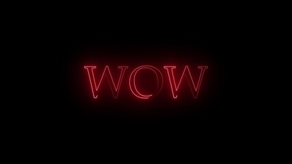 Glowing neon lines wow text animation on black background. Red color text animation on transparent background. - Powered by Adobe