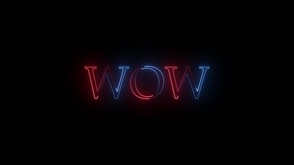 Glowing neon lines wow text animation on black background. Red and Blue color text animation on transparent background.  - Powered by Adobe