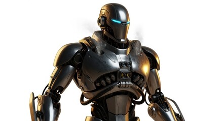 Futuristic Armored Robot on a White Background