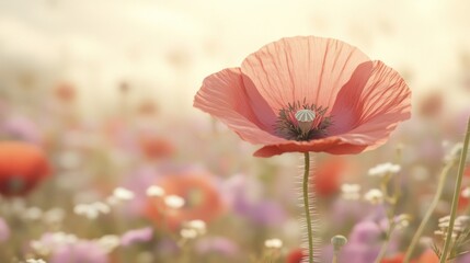 Soft-focus field of vibrant poppies
