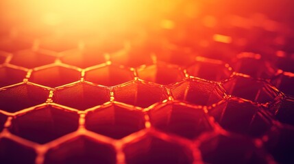 Close-up honeycomb pattern, vibrant red-orange tones