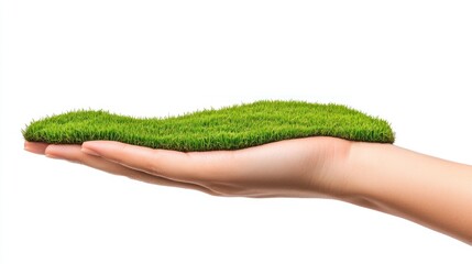 A hand holds a small, grassy island