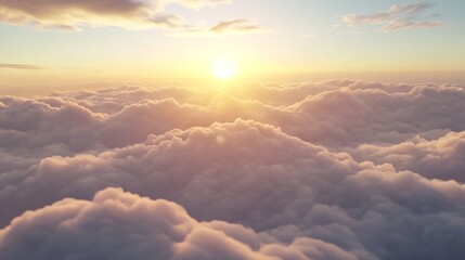 Golden sunset over a vast expanse of cumulus clouds