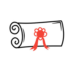 diploma scroll with red ribbon