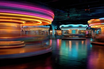 Dynamic carousel lights in motion at night