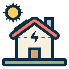 house electricity powered with solar energy icon
