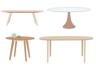 Home furniture vector collection with various table styles and materials