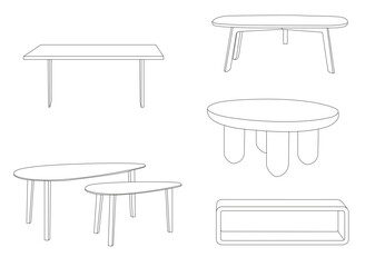 Home furniture vector collection with various table styles and materials