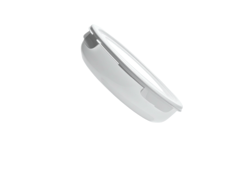 Angled, white, oval-shaped object with a slight opening against black