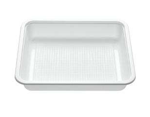 White plastic rectangular container, empty, with textured bottom, isolated on black