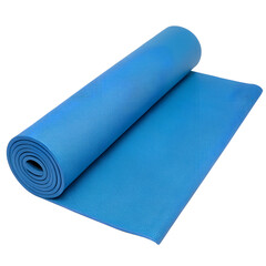 A blue yoga mat is partially rolled up, showcasing its textured surface, ideal for exercise and relaxation isolated on transparent background