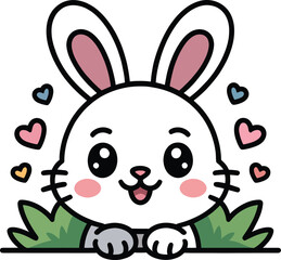 Obraz premium Cute white bunny with pink cheeks and hearts rabbit