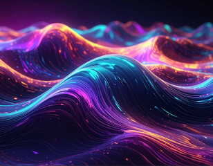 Obraz premium Trendy Abstract holographic gradient waves, vibrant neon colors digital artwork 