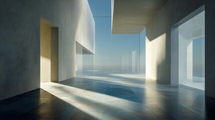 Bright Modern Interior with Panoramic View Through Minimalist Architecture