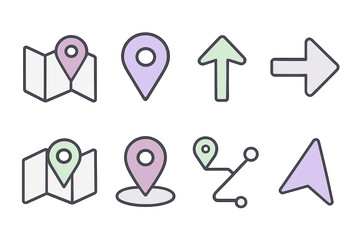 Collection of navigation icons in pastel colors
