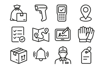 Gps courier device parcel icons bell tools pad vector gloves icon scanner