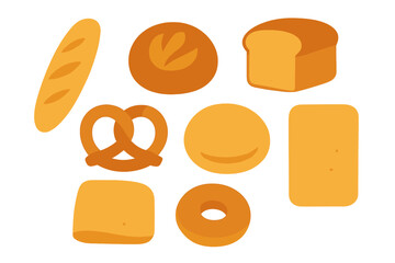 Assorted baked goods in flat design style