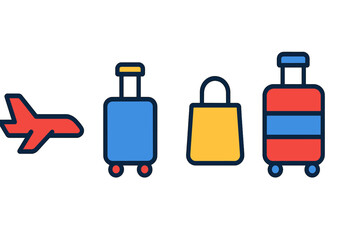 Colorful travel icons: airplane and luggage